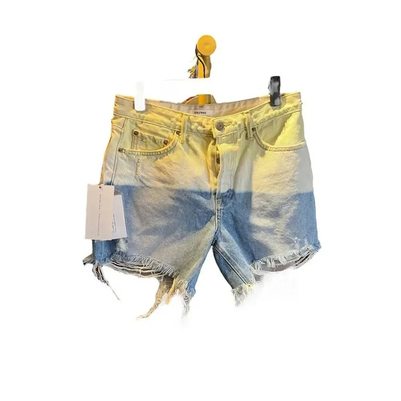 GRLFRND Jourdan Tie-dye Ripped Denim Shorts In Yellow Horizon - Picture 2 of 9